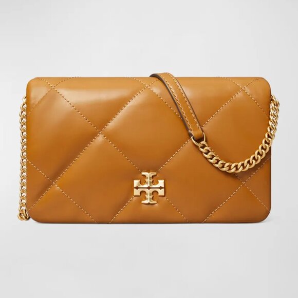 NWT ✅Tory Burch KIRA Diamond Quilt Chain Wallet #158624 Classic Chestnut - Picture 1 of 16